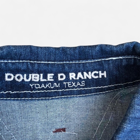 RARE Double D Ranch Bull Denim Leather Patchwork Jacket Western Blue Brown Rodeo - Picture 4 of 11